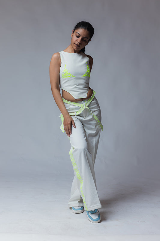 mayajaal off-white top-jeans set