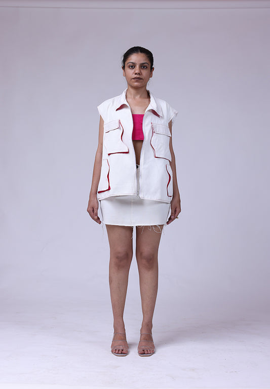 lahar off white jacket skirt set