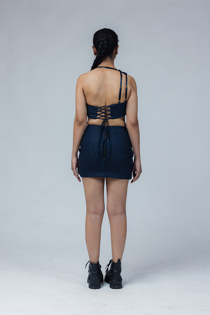 feel the beat top-skirt set blue denim