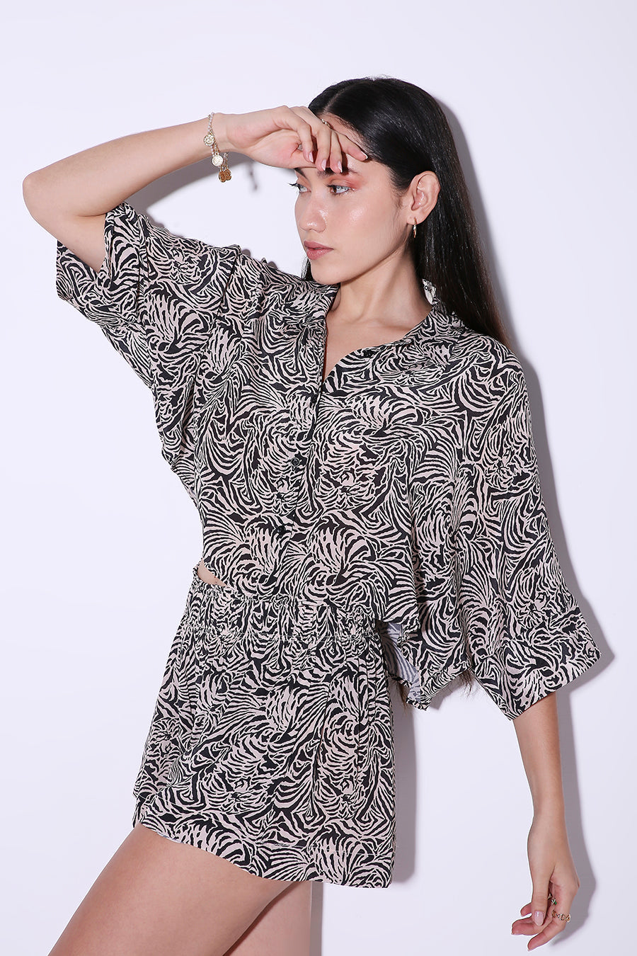 Relaxed Fit Cropped Shirt - Forest Pop-Shirt - Monokrom