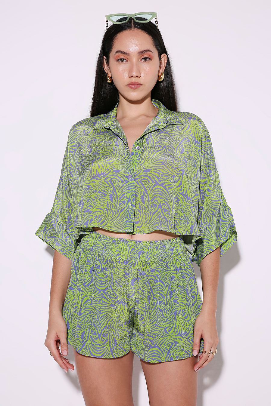 Relaxed Fit Cropped Shirt - Forest Pop-Shirt - Monokrom