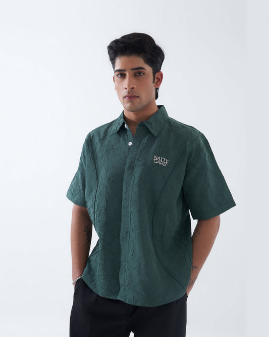 CRINKLED BOTTLE GREEN SHIRT