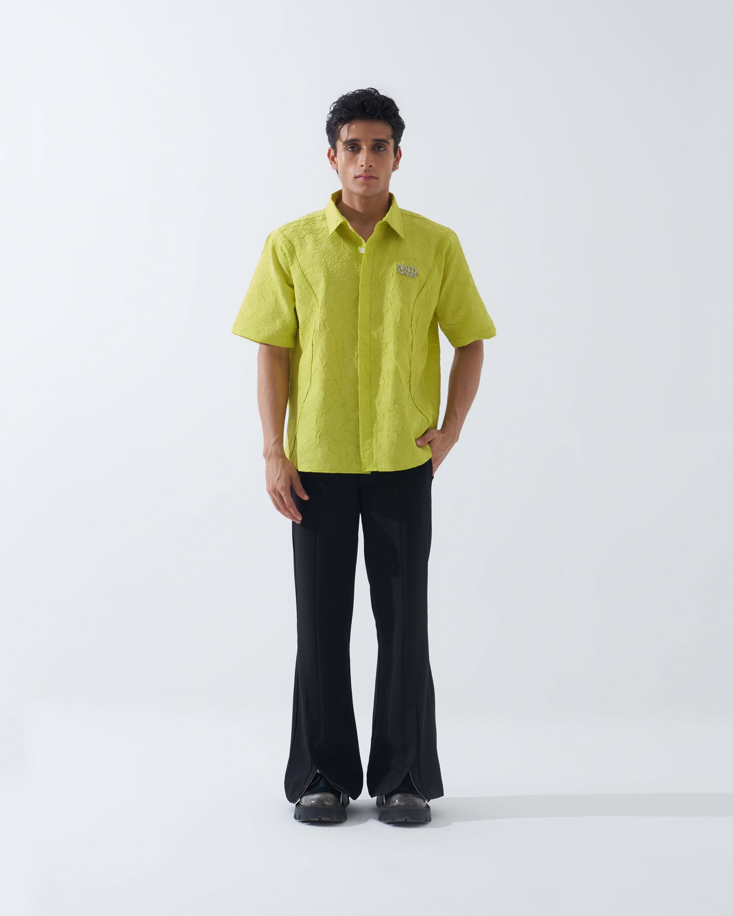 CRINKLED NEON GREEN SHIRT