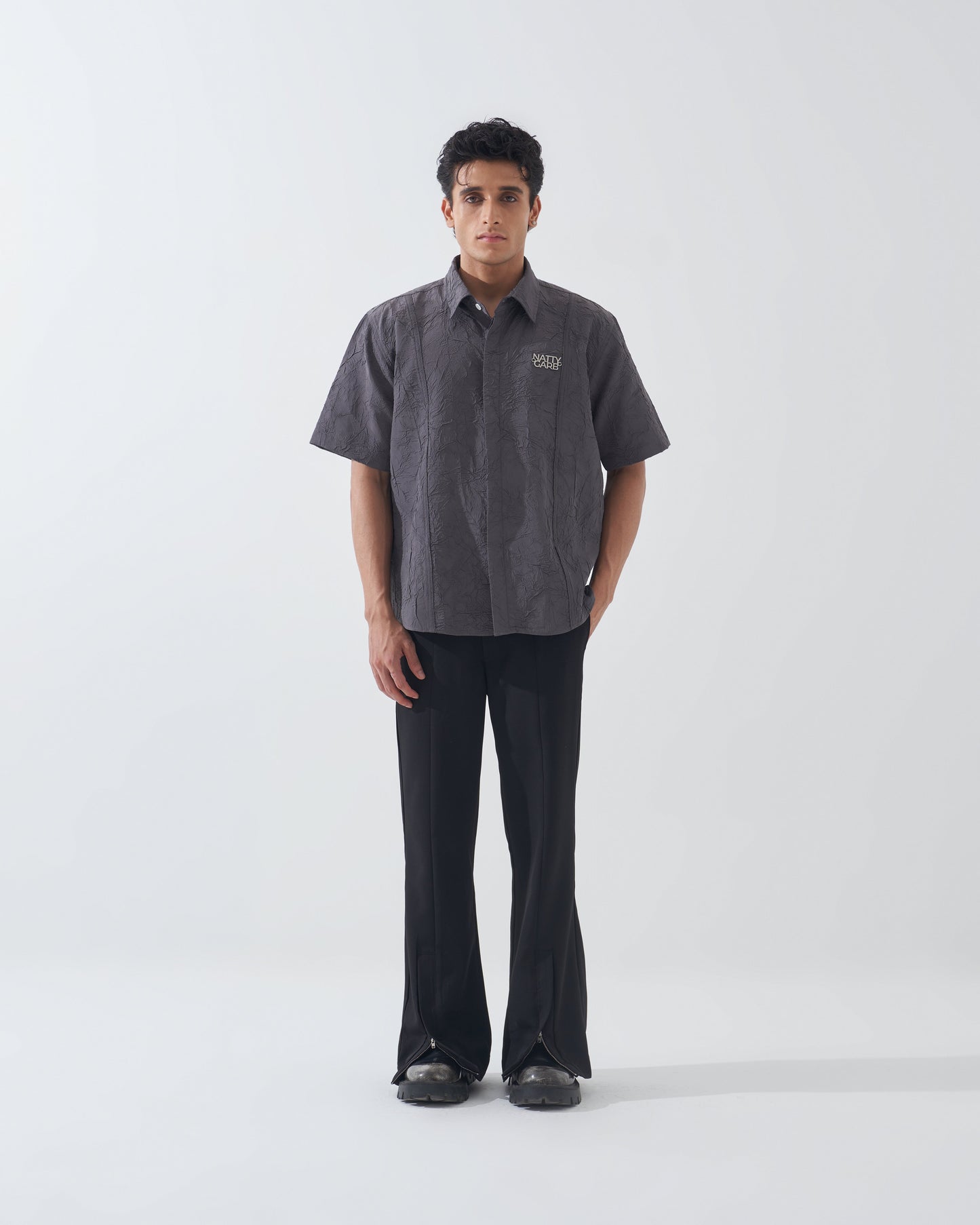 CRINKLED DARK GREY SHIRT