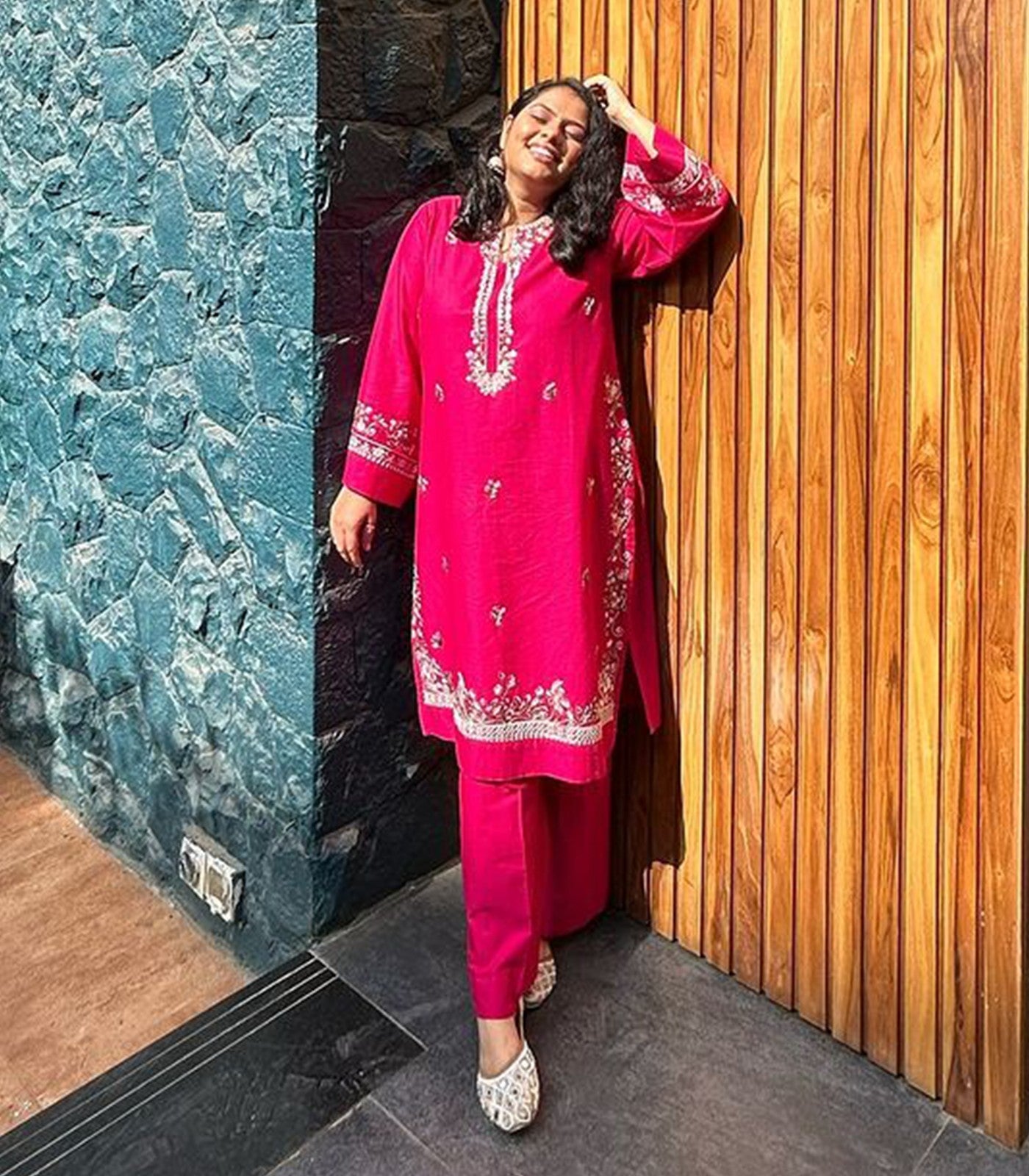 Hot Pink Lawn Embroiderd co-ord set