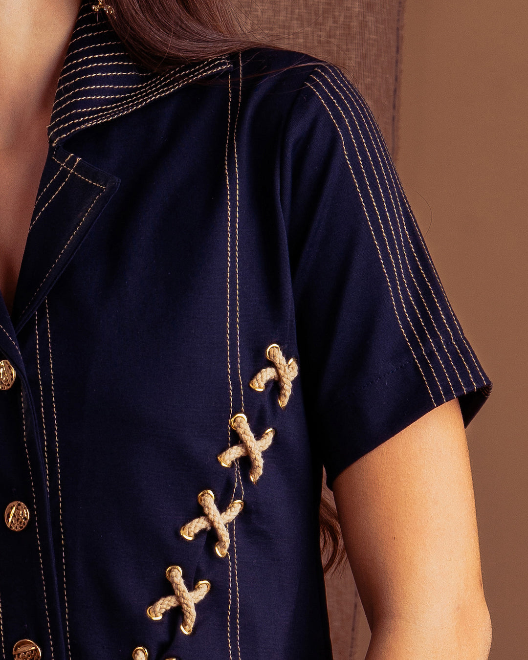 THE KNITTER BELTER COORD SET(NAVY KNIT)