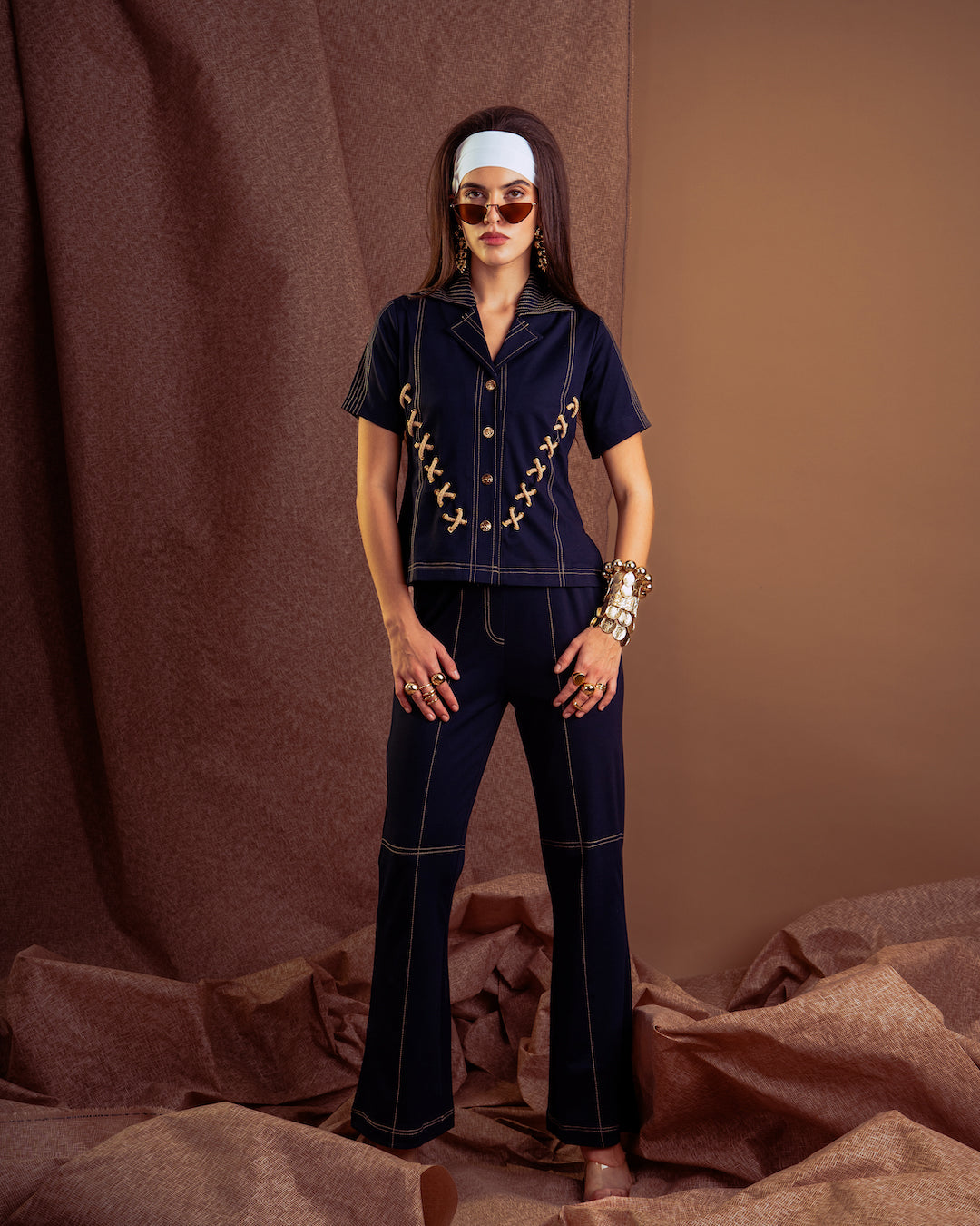 THE KNITTER BELTER COORD SET(NAVY KNIT)