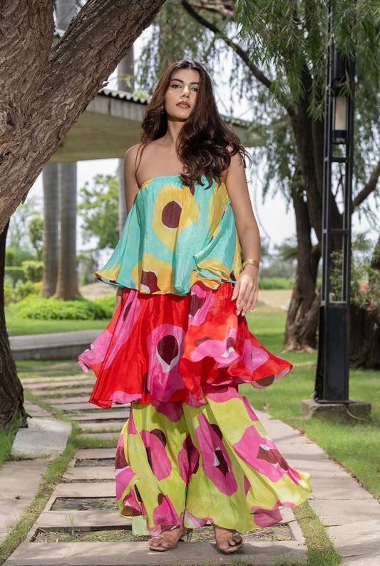 Candy Crush Multi Color Three Layer Ruffle Maxi Dress