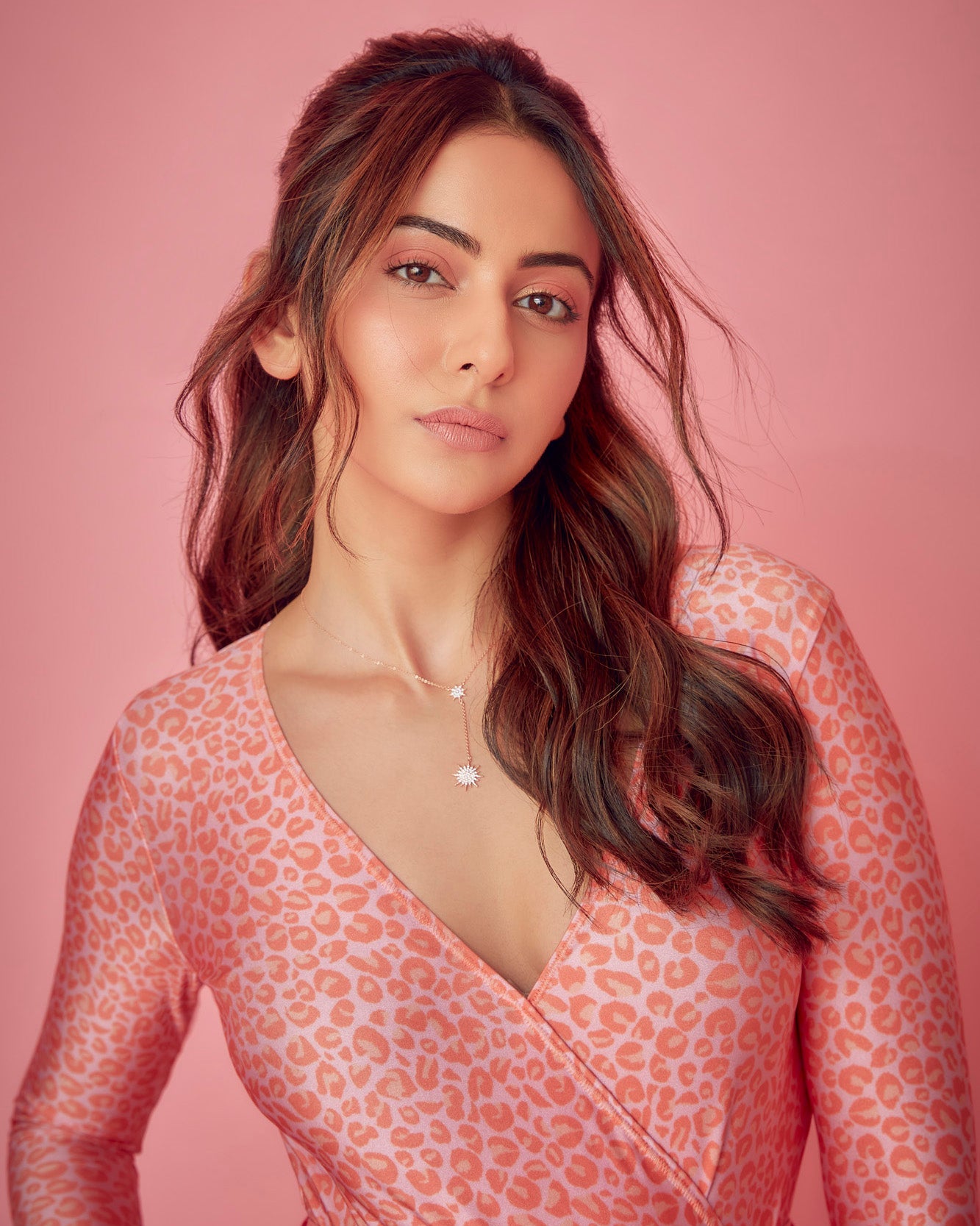 Rakulpreet Wearing Hug Me Bodysuit in Love Leopard Print-bodysuits - Celebrity - Monokrom