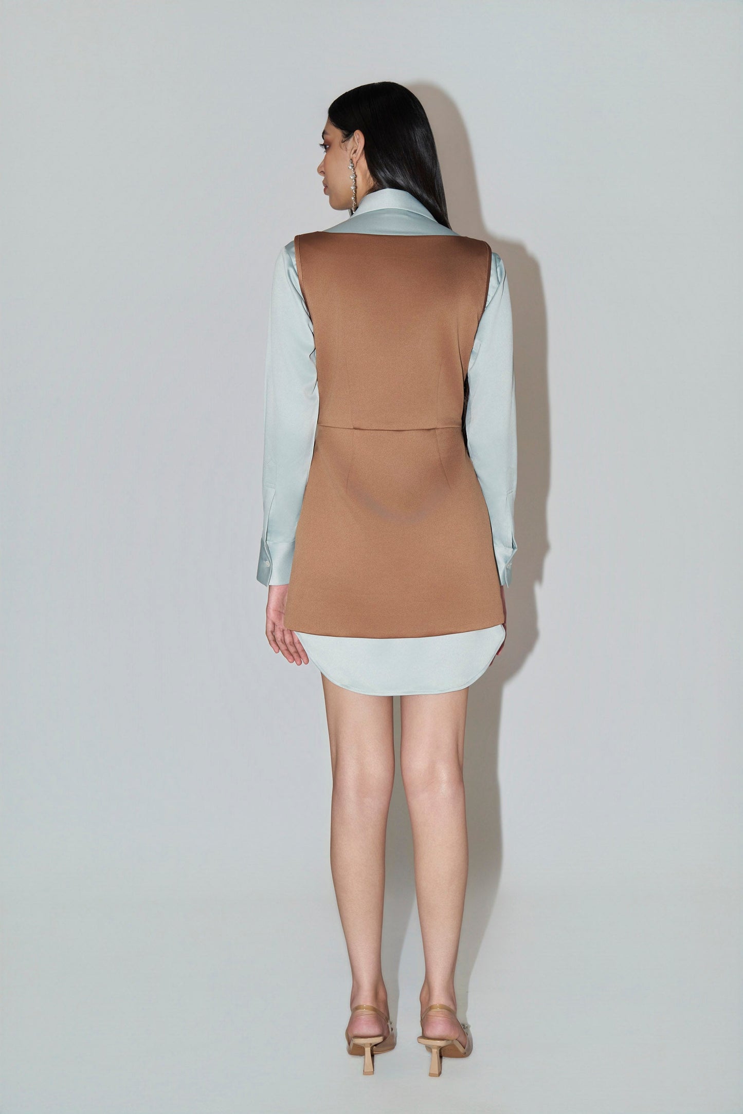 Hand-Embellished Mint & Brown Mini Dress