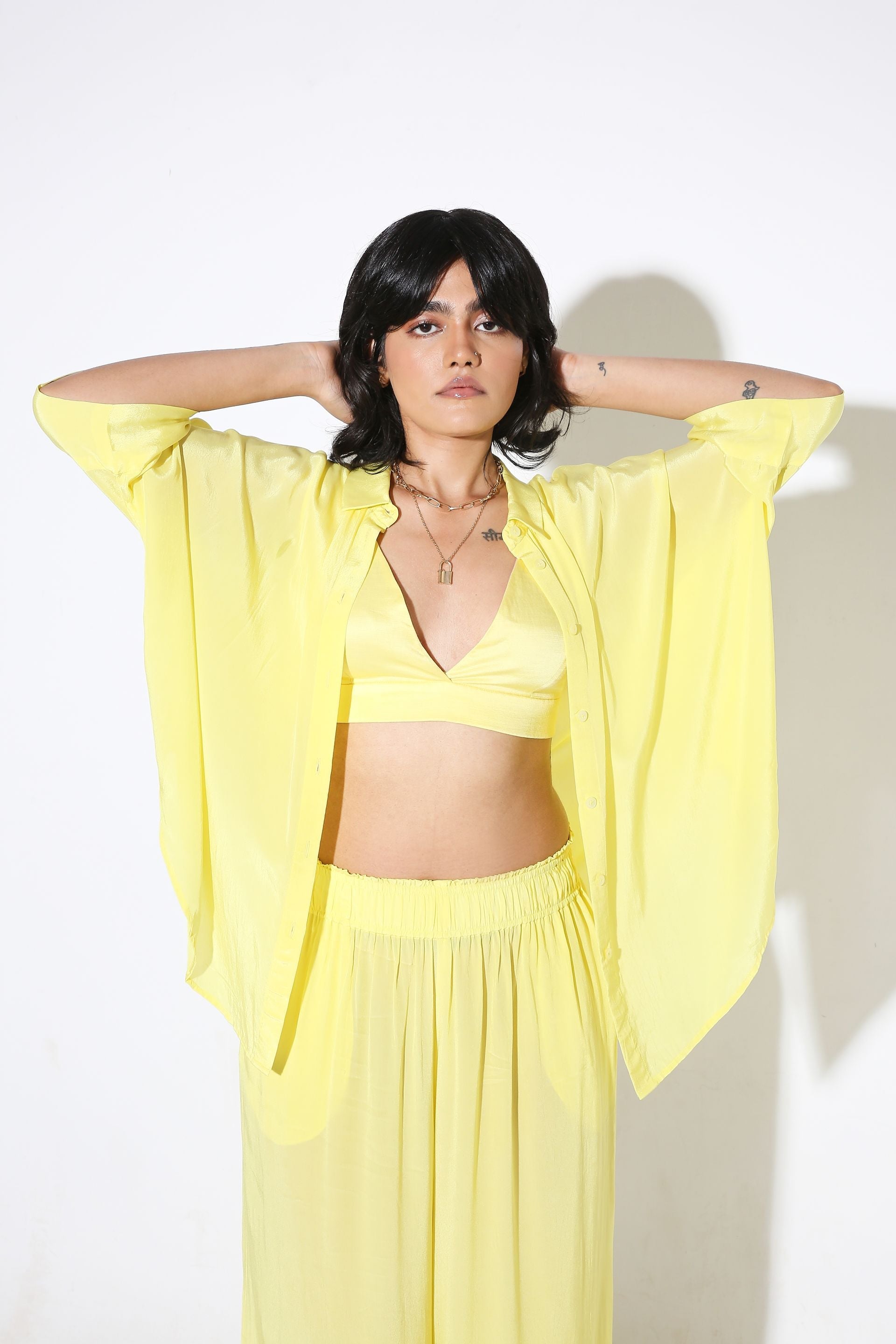 Relaxed fit Long Shirt and Relaxed Fit Pants Solid Color-Coord Set - Monokrom