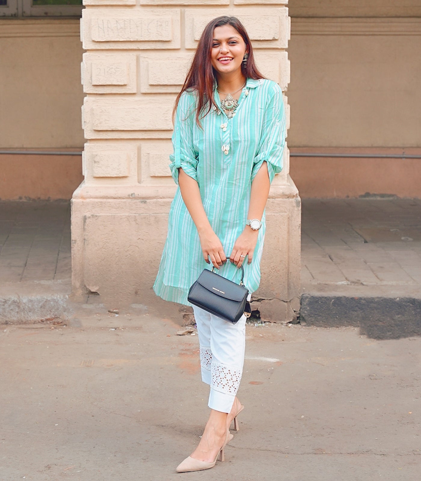 Teal Blue stripes kurta