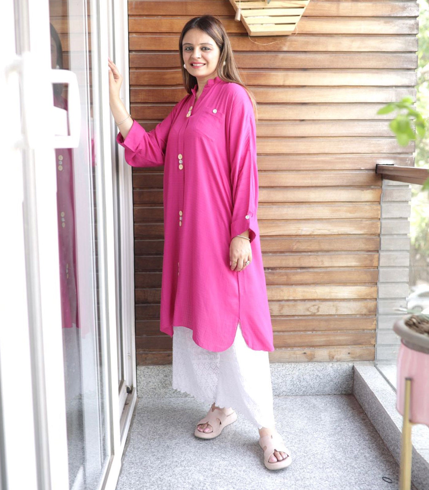 Hot pink lawn kurta