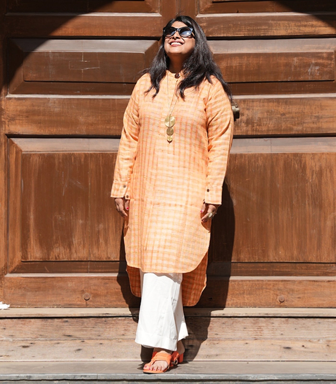 Orange woven kurta set