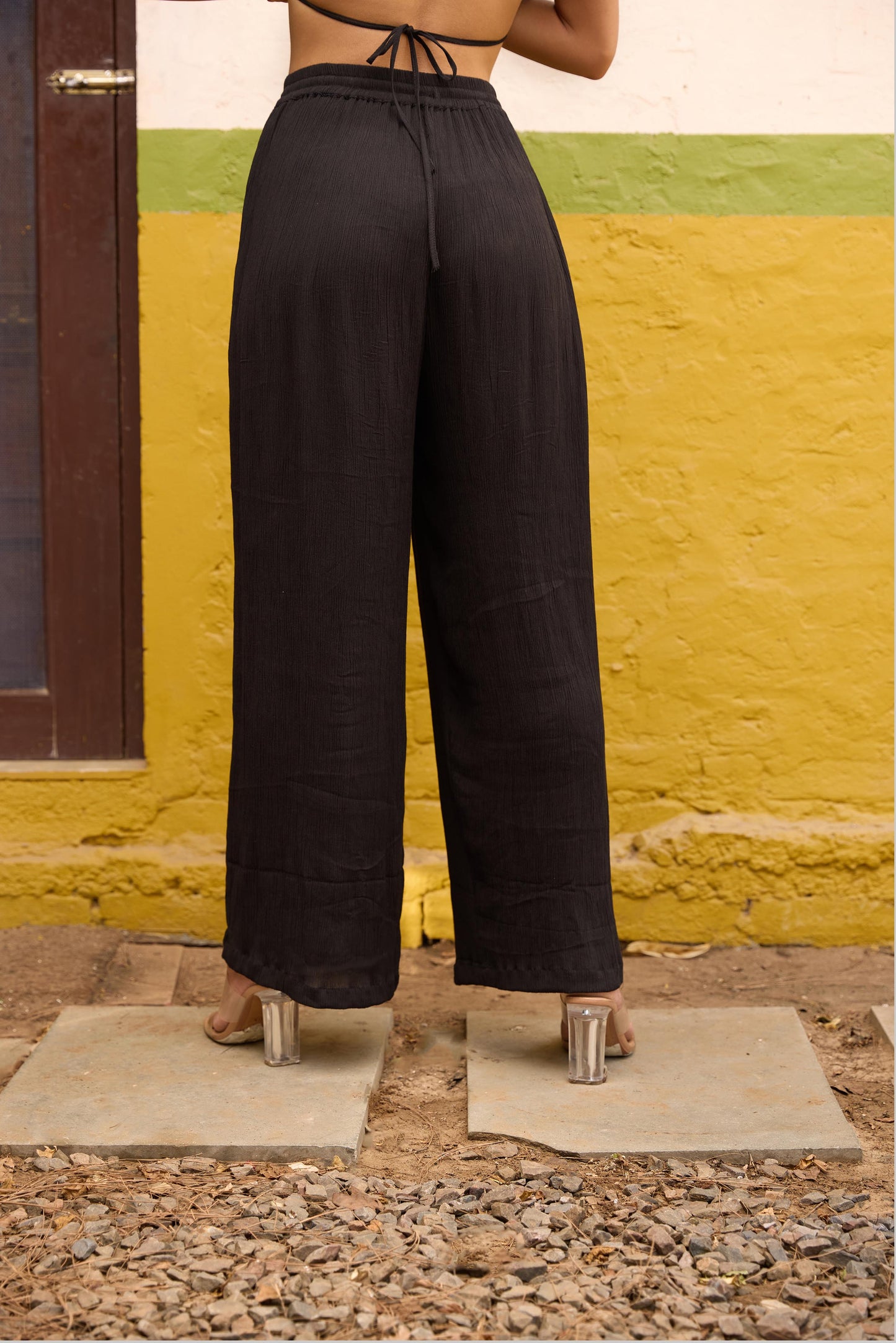 Black Halter Neck Top and Straight Trouser Set