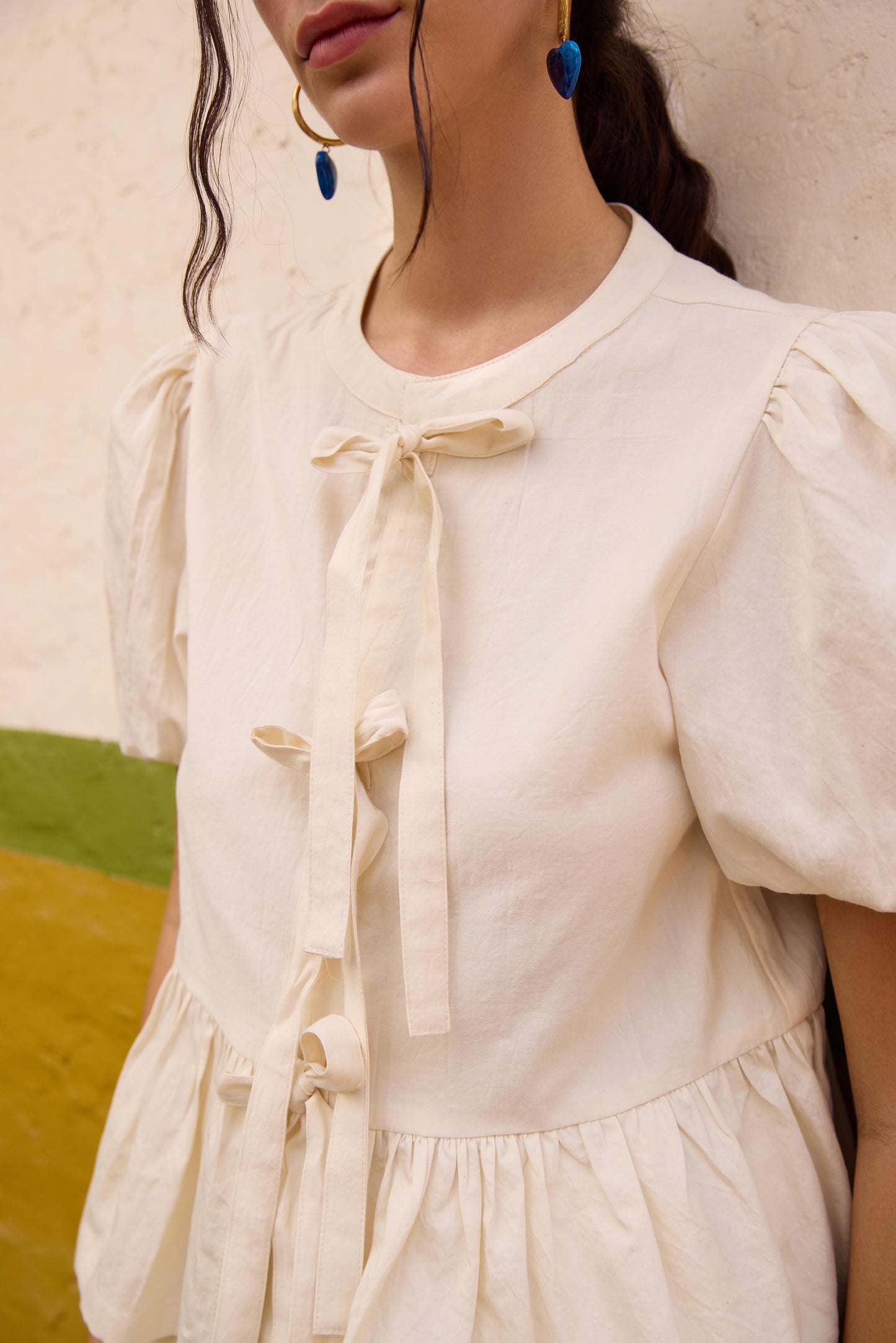 Off-White Peplum Top and Shorts Set