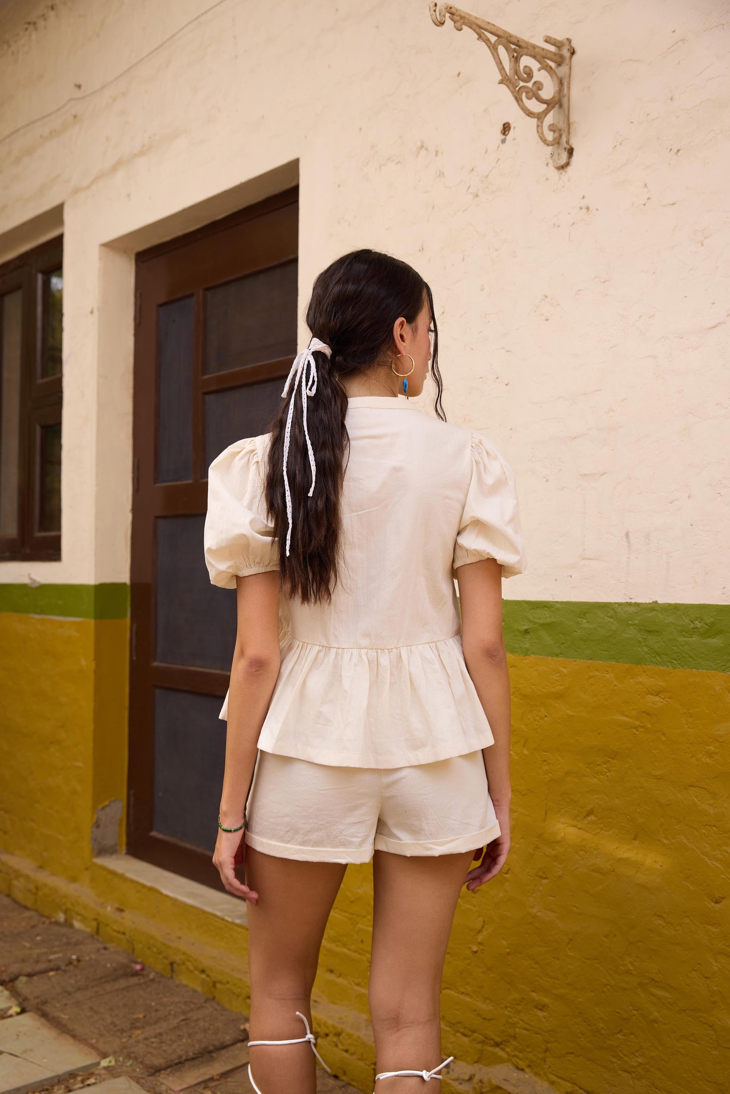 Off-White Peplum Top and Shorts Set