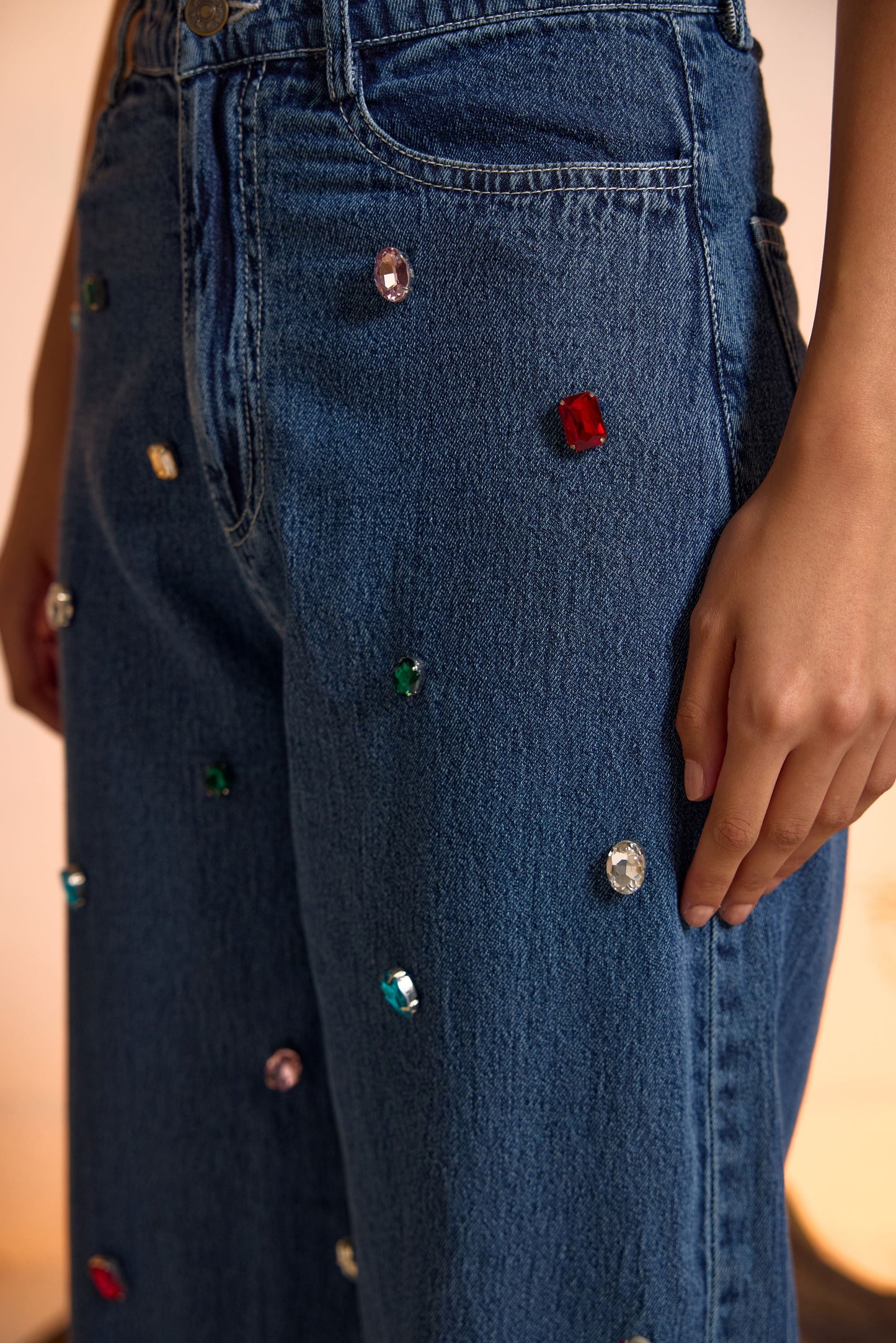 Crystal Studded Denim Shirt & Jeans Set