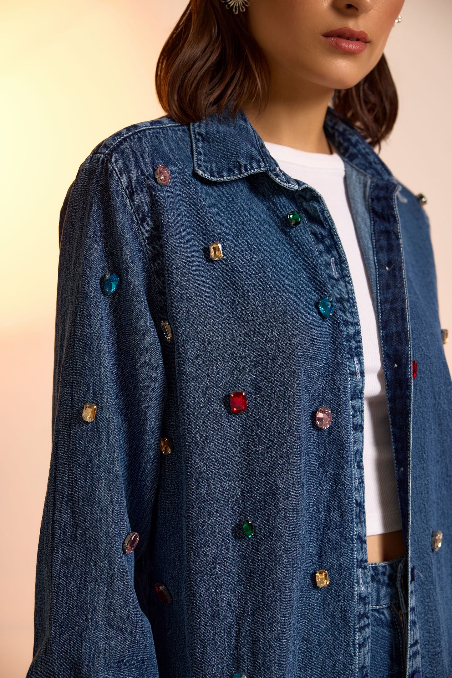 Crystal Studded Denim Shirt & Jeans Set