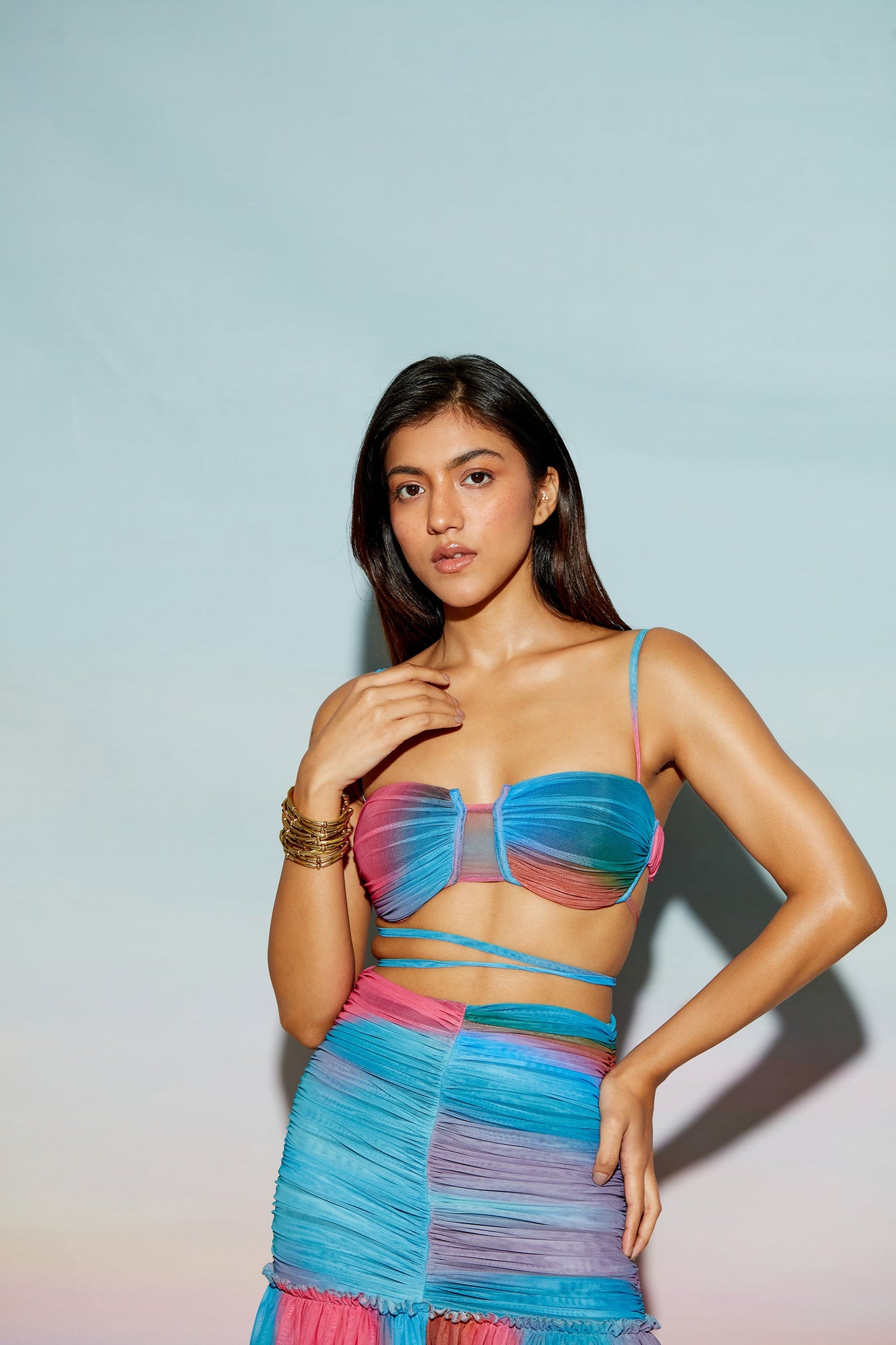 Ruched Bralette Top and Mini Skirt Set