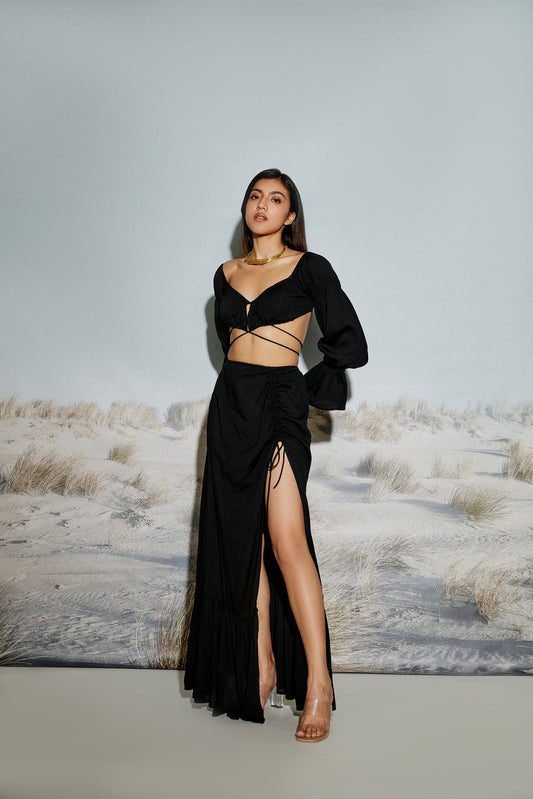 Off Shoulder Crop Top and Maxi Skirt Set