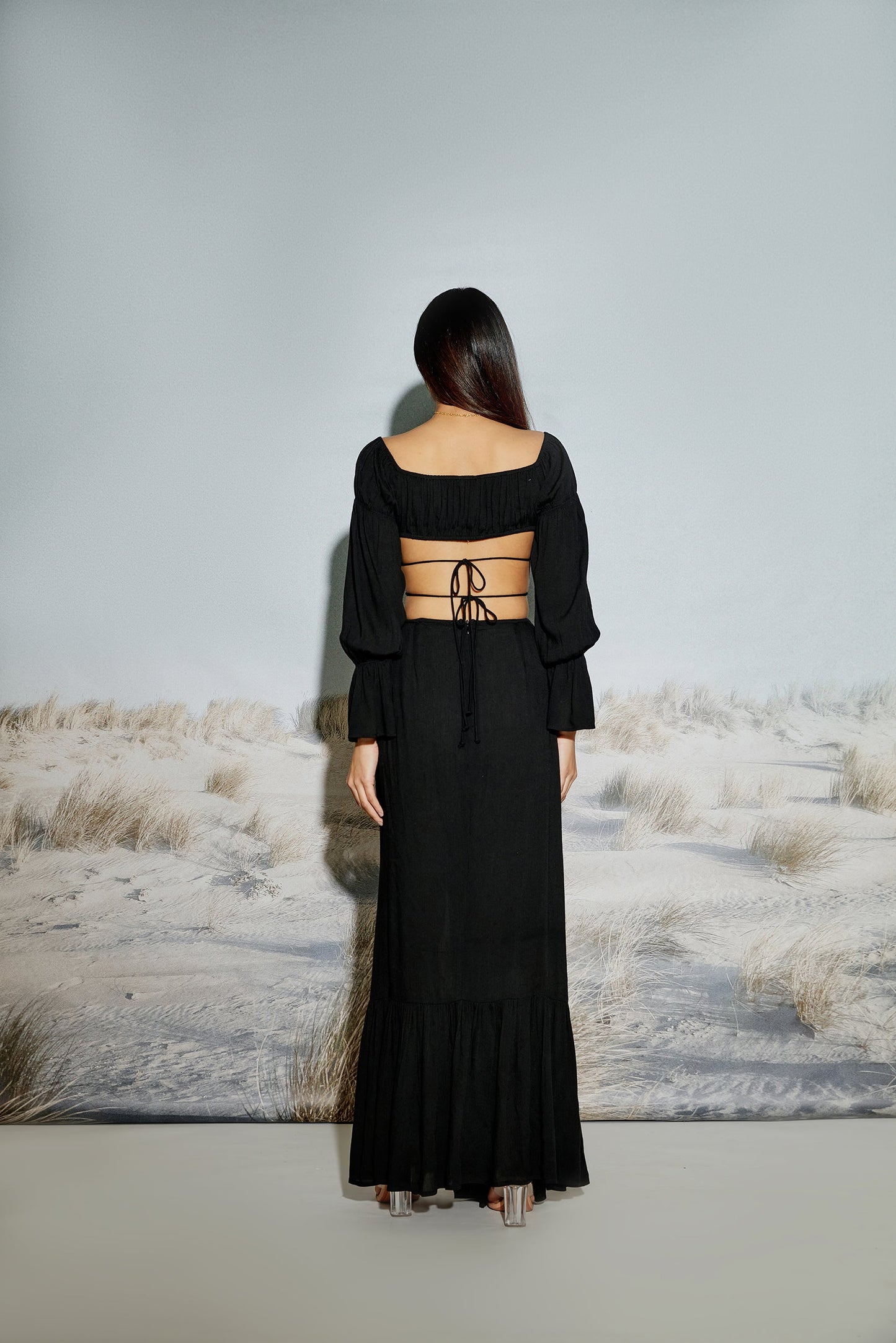Off Shoulder Crop Top and Maxi Skirt Set
