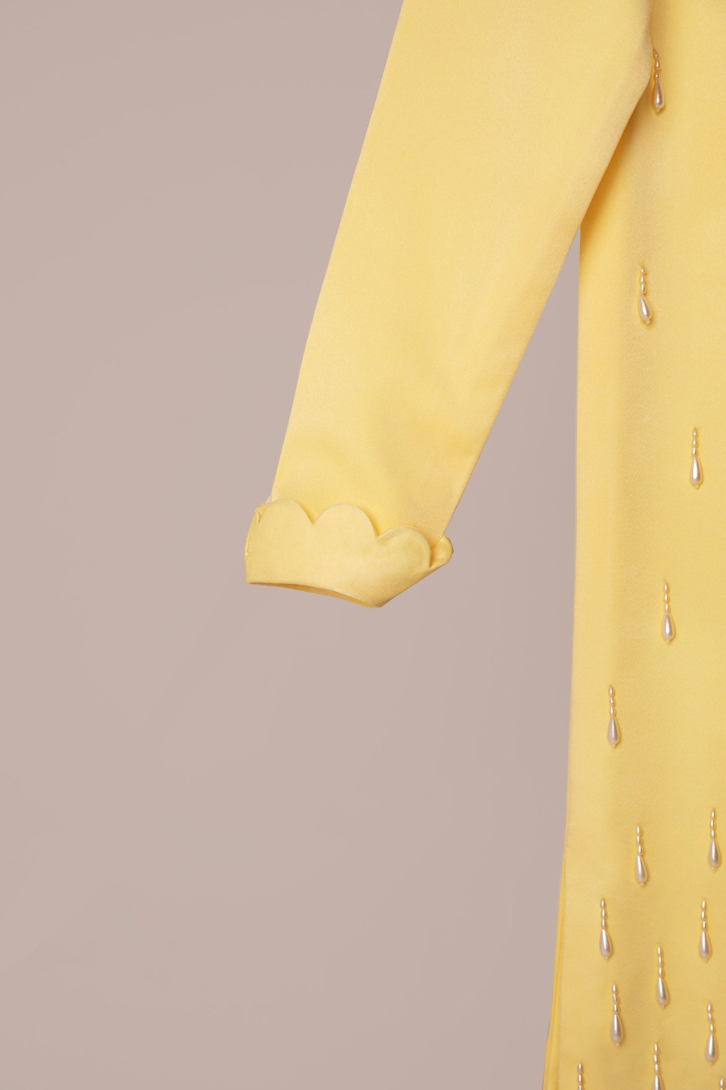 BUTTER YELLOW EMBELLISHED ROUND NECK WOMEN'S DRESS