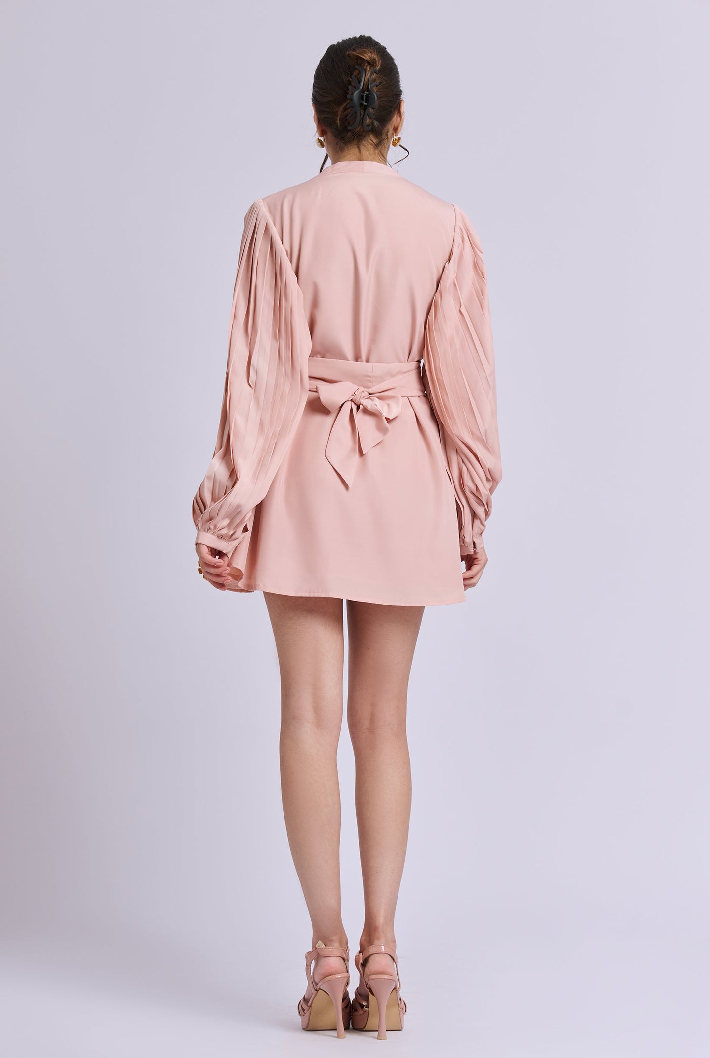 Jenny Soft Pleated Baby Pink Balloon Sleeve Dress