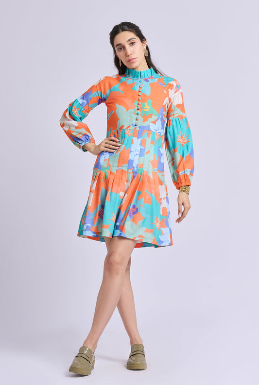 Orchid Multi Color Pleated Shirt Dress