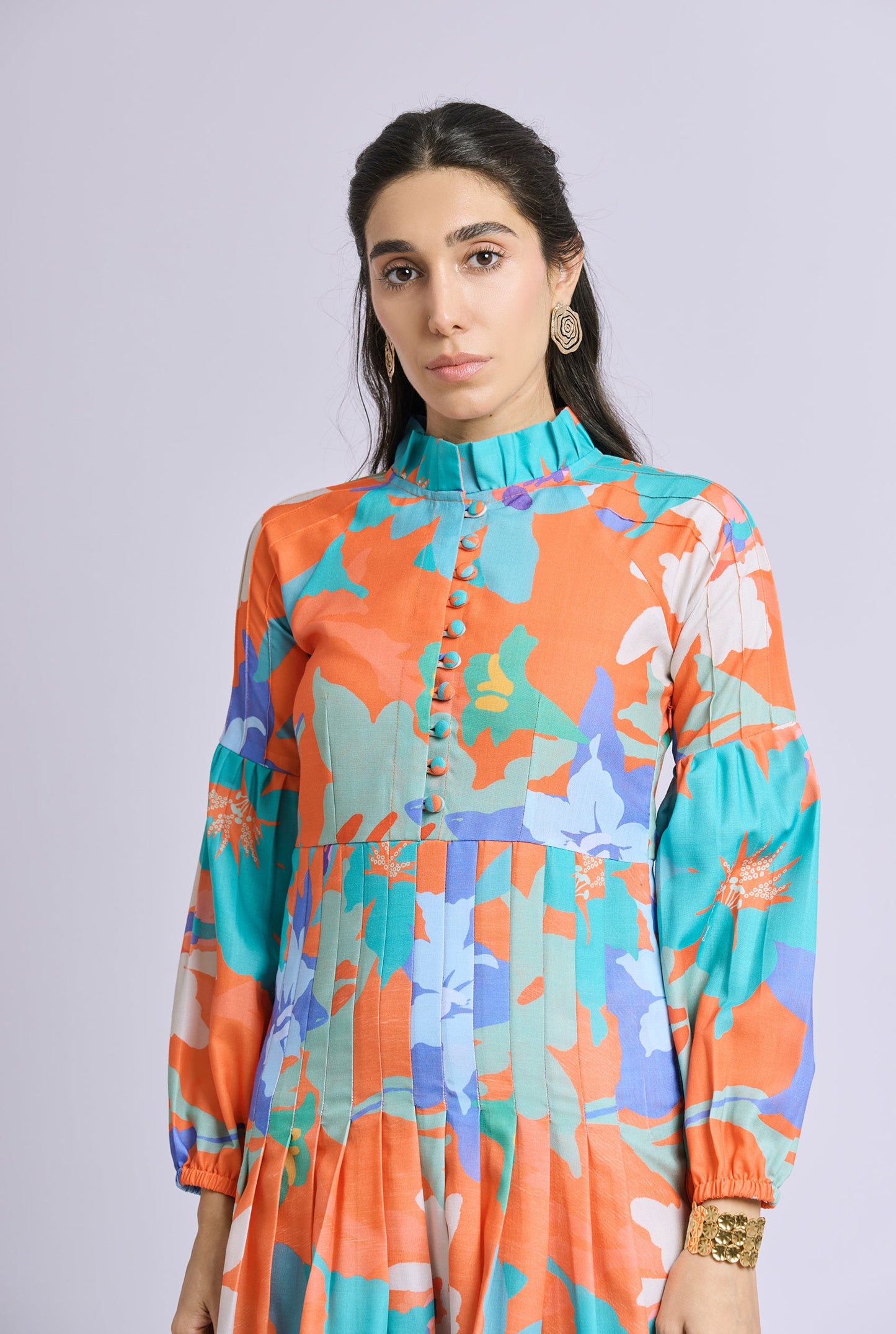 Orchid Multi Color Pleated Shirt Dress