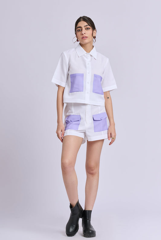 Isla White and Purple Co-ord Set with Shorts