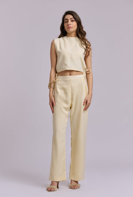 Luminé Butter Yellow Co-ord Set with Tie up Top and Pants