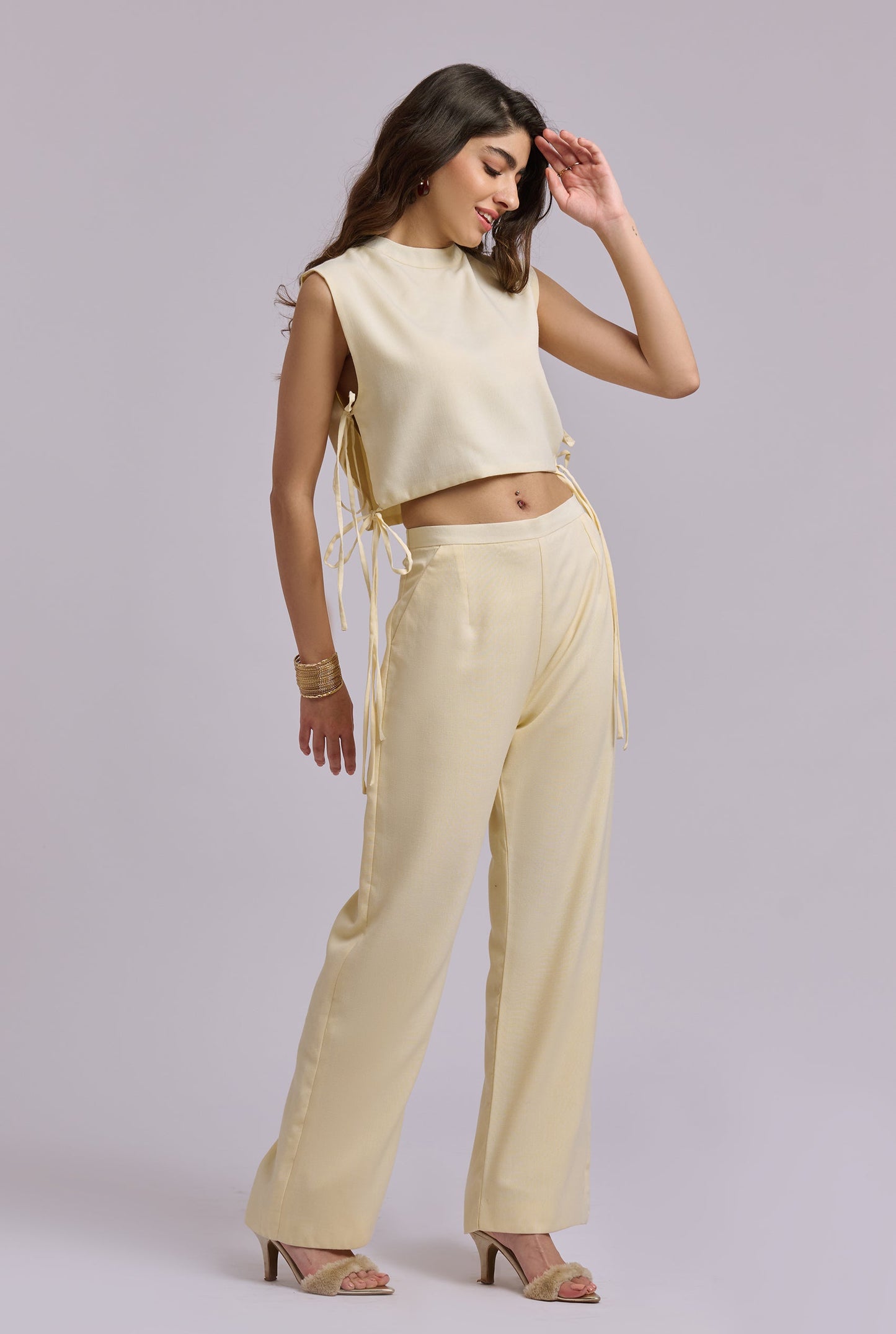 Luminé Butter Yellow Co-ord Set with Tie up Top and Pants