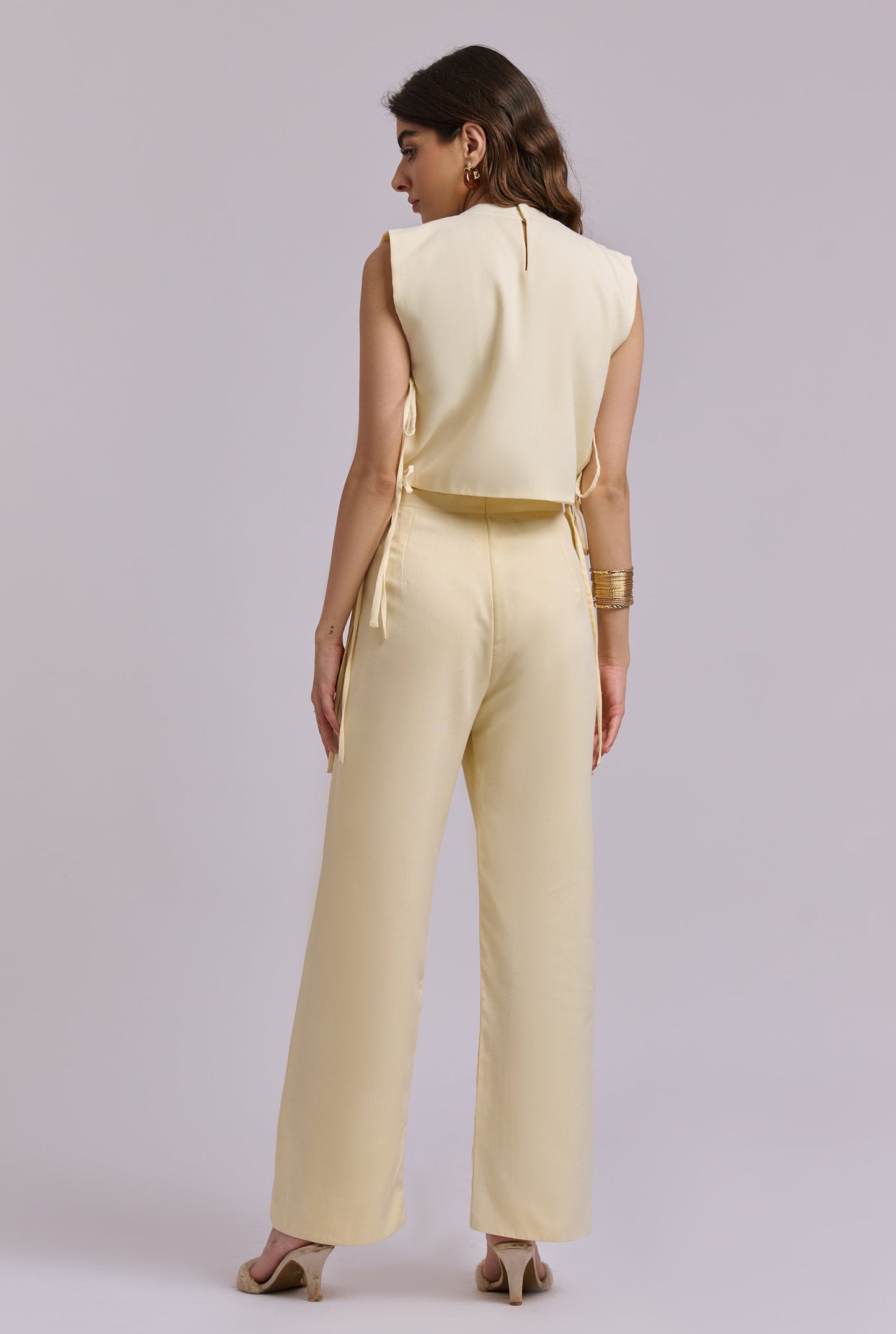 Luminé Butter Yellow Co-ord Set with Tie up Top and Pants