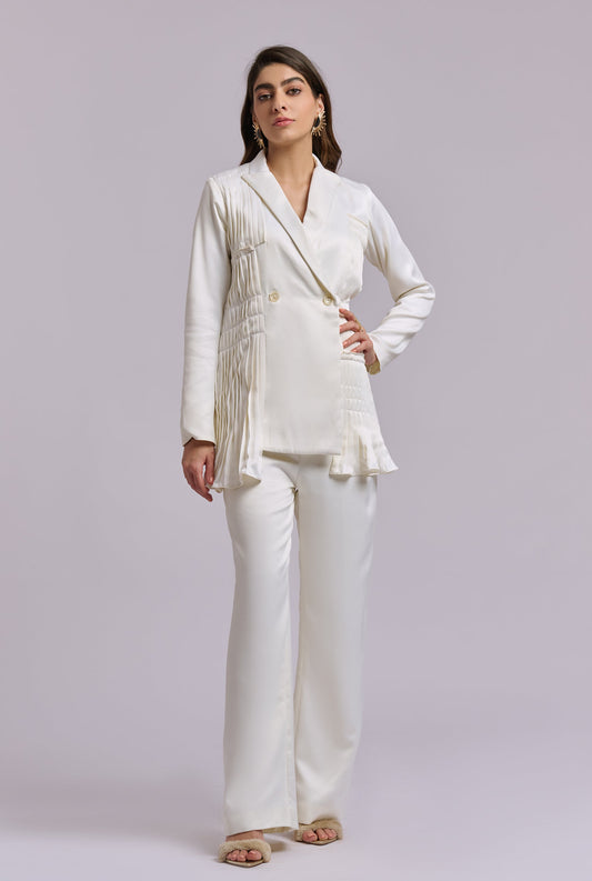 Celia Off White Pleated Blazer Co-ord Set