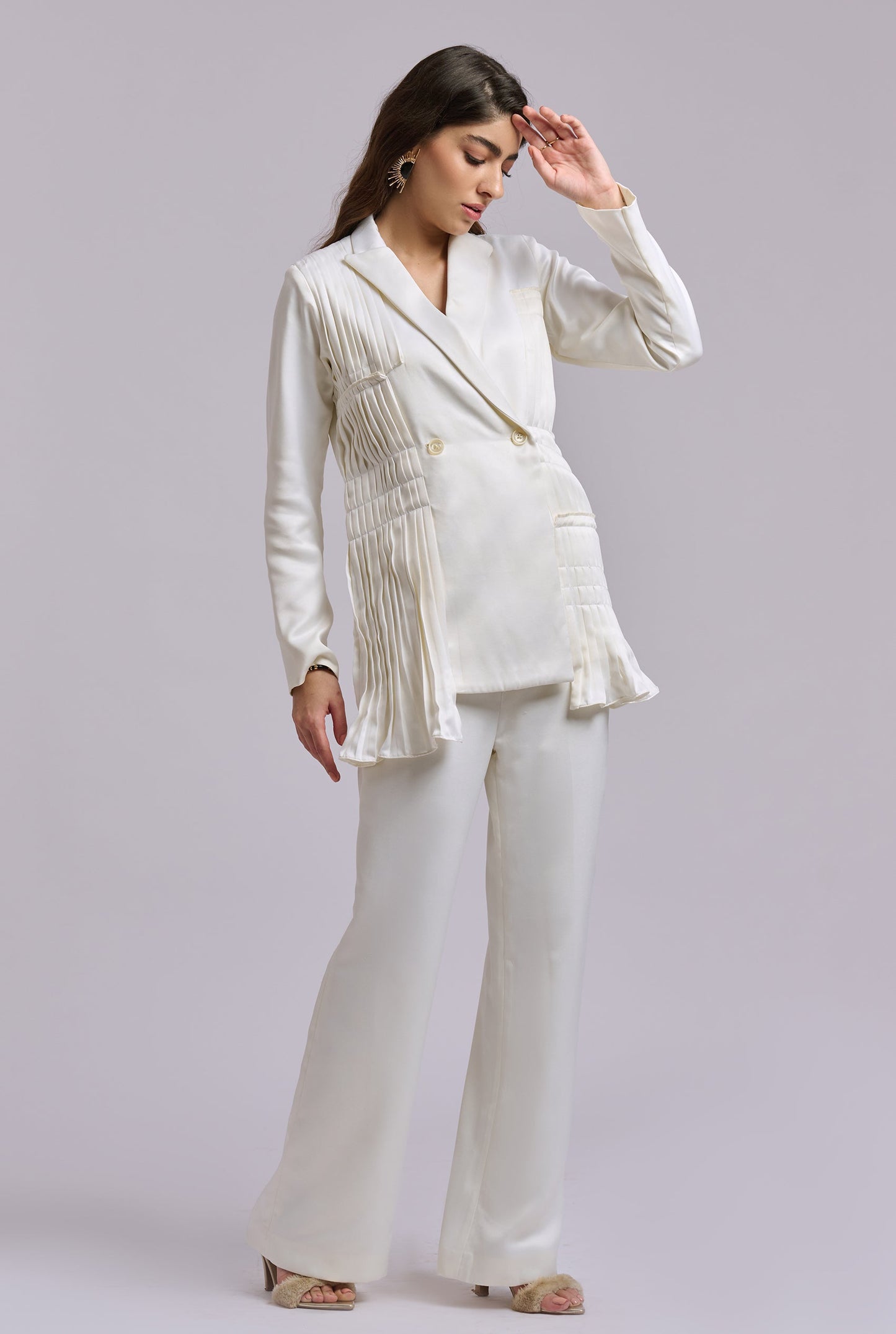 Celia Off White Pleated Blazer Co-ord Set