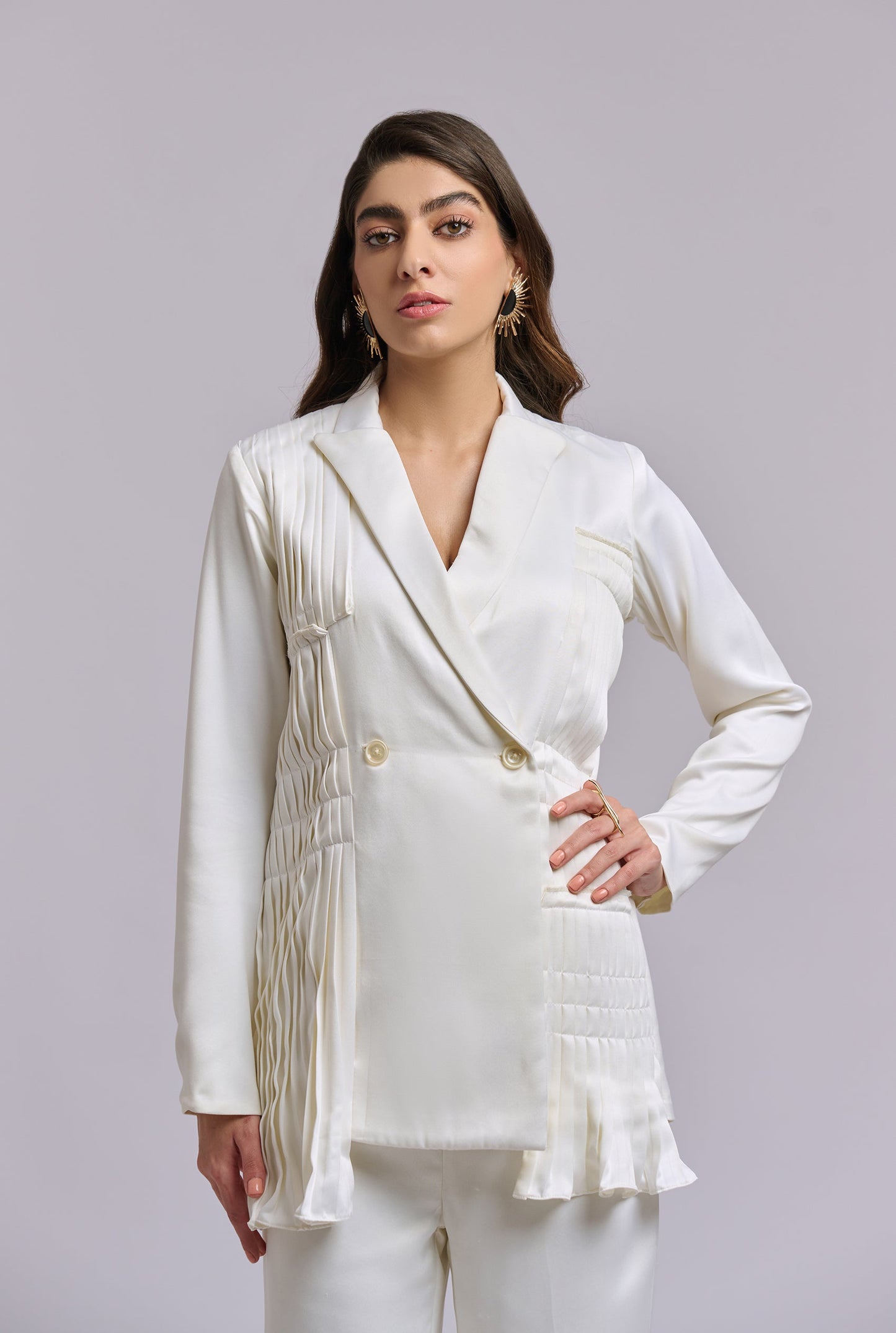 Celia Off White Pleated Blazer Co-ord Set