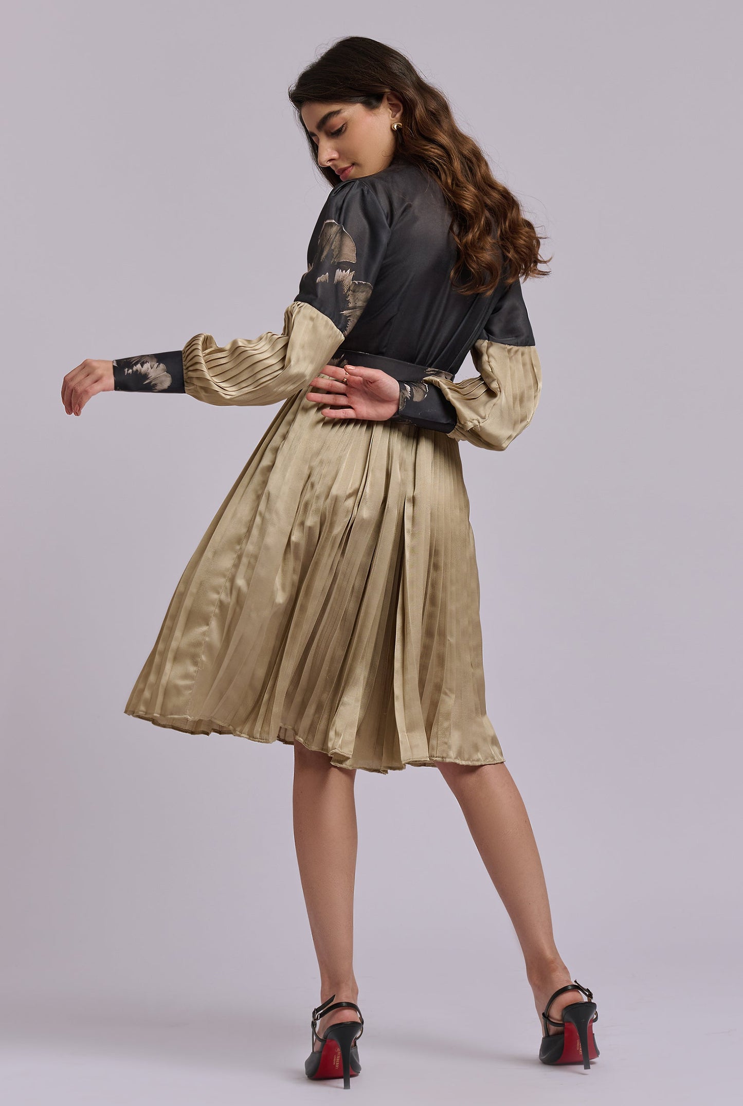 Anne Black & Gold Pleated Dress