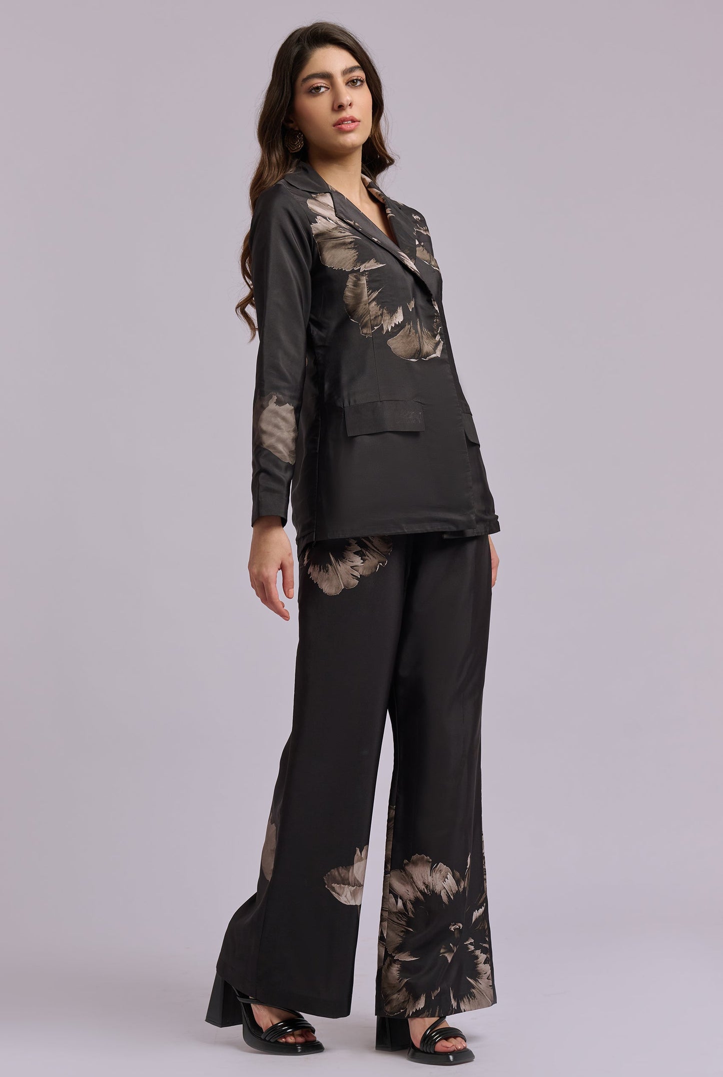 Gisele Black and Gold Flower Print Blazer Co-ord Set