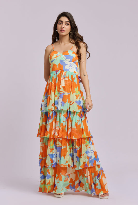 Valerie Abstract Print Ruffle Maxi Dress