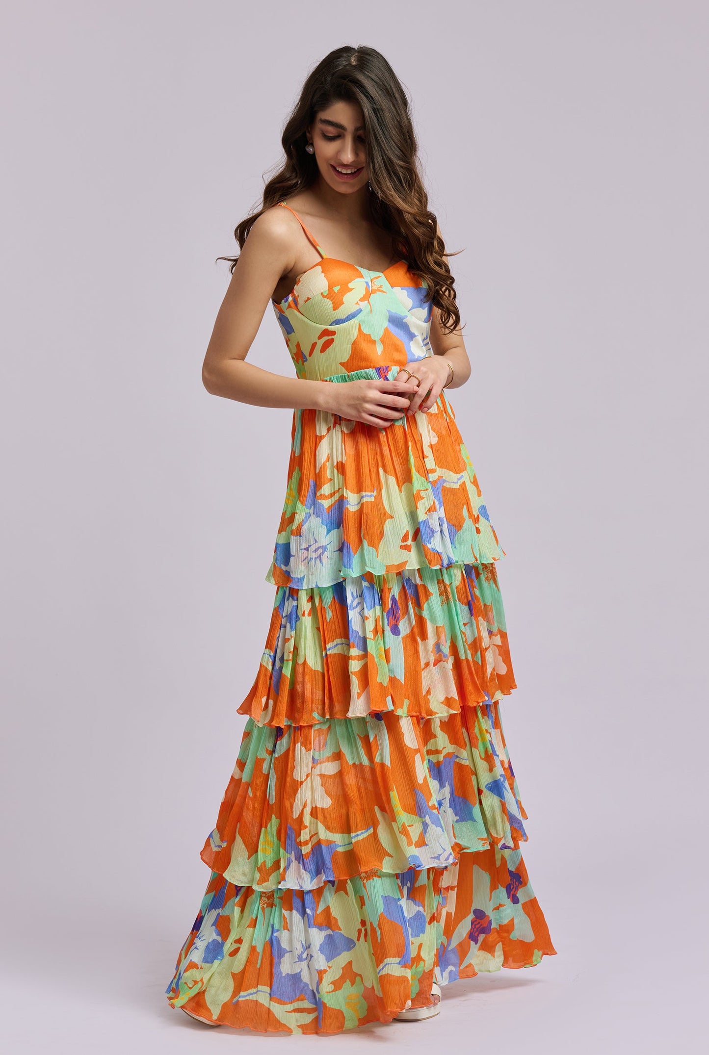 Valerie Abstract Print Ruffle Maxi Dress