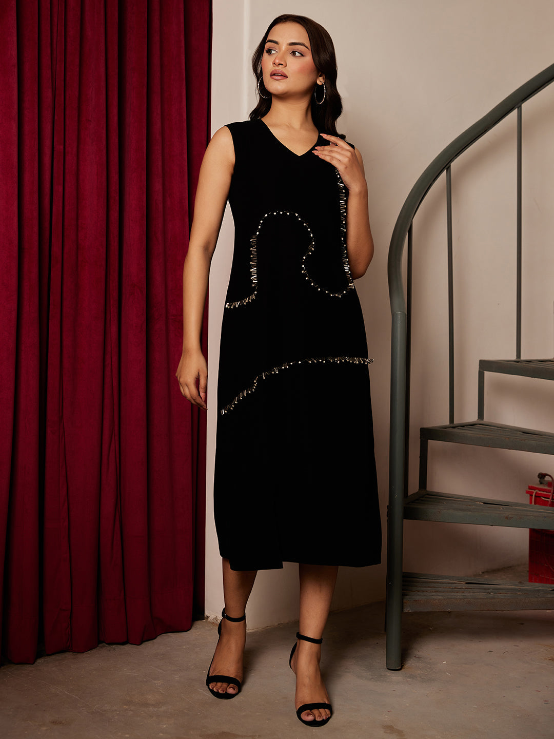 Black Beaded Sleeveless Dress