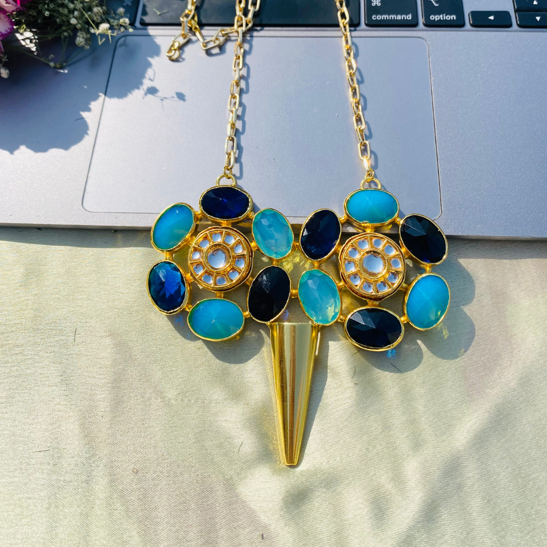 BLUE KUNDAN ARROW PENDANT