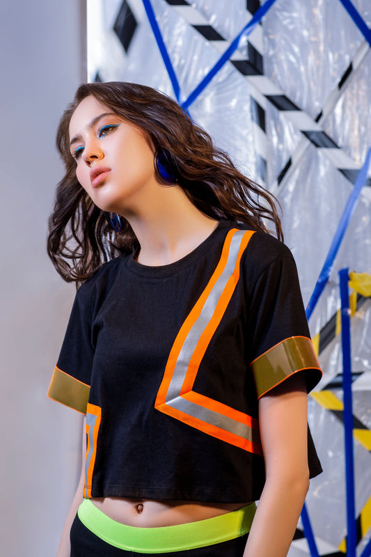 Neon Orange Zig Zack Crop Top