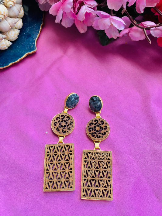 CARVED WOODEN BLOCK EARRINGS