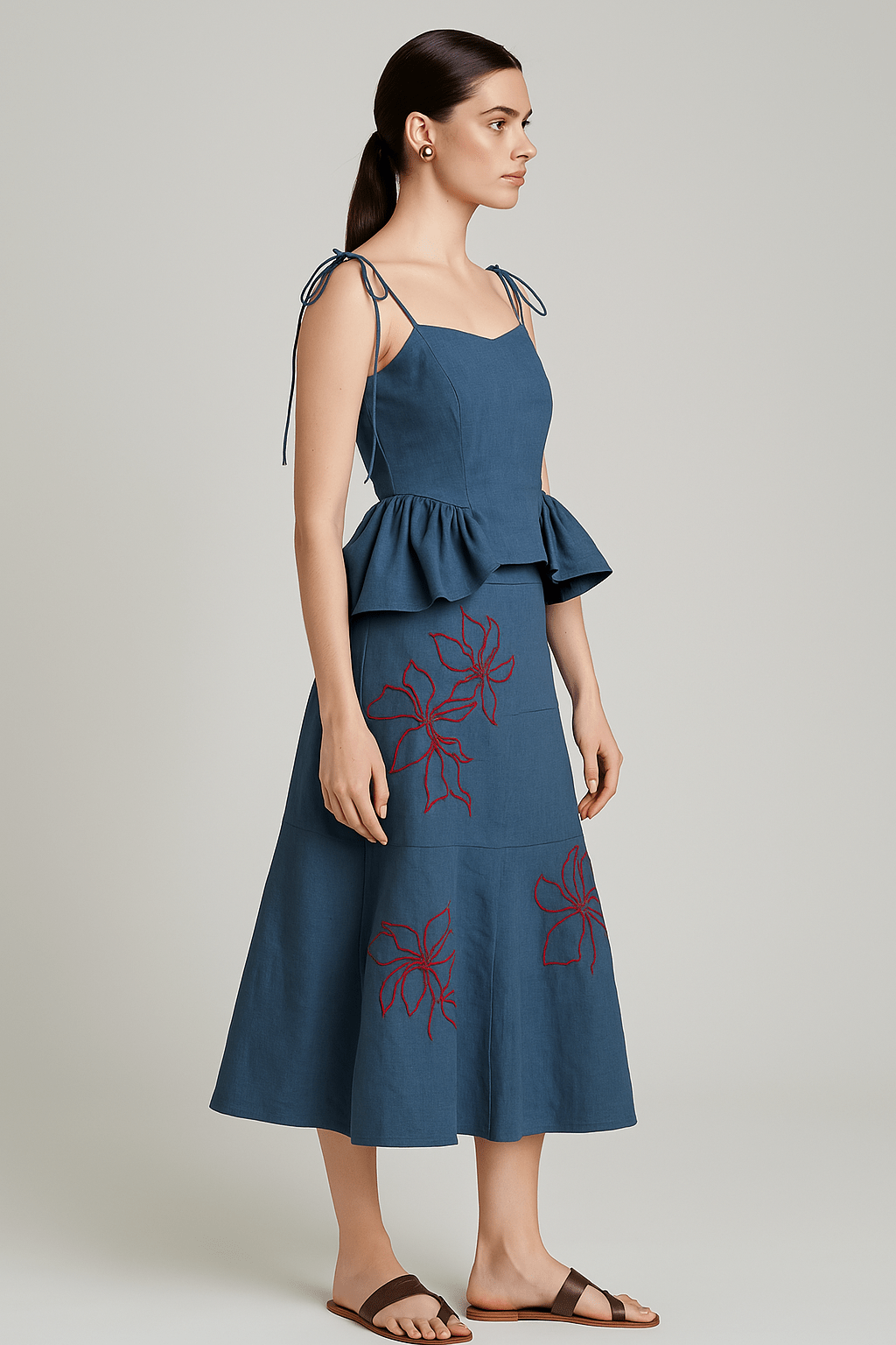 Banana Cotton Peplum Top – Denim Blue - erised pret