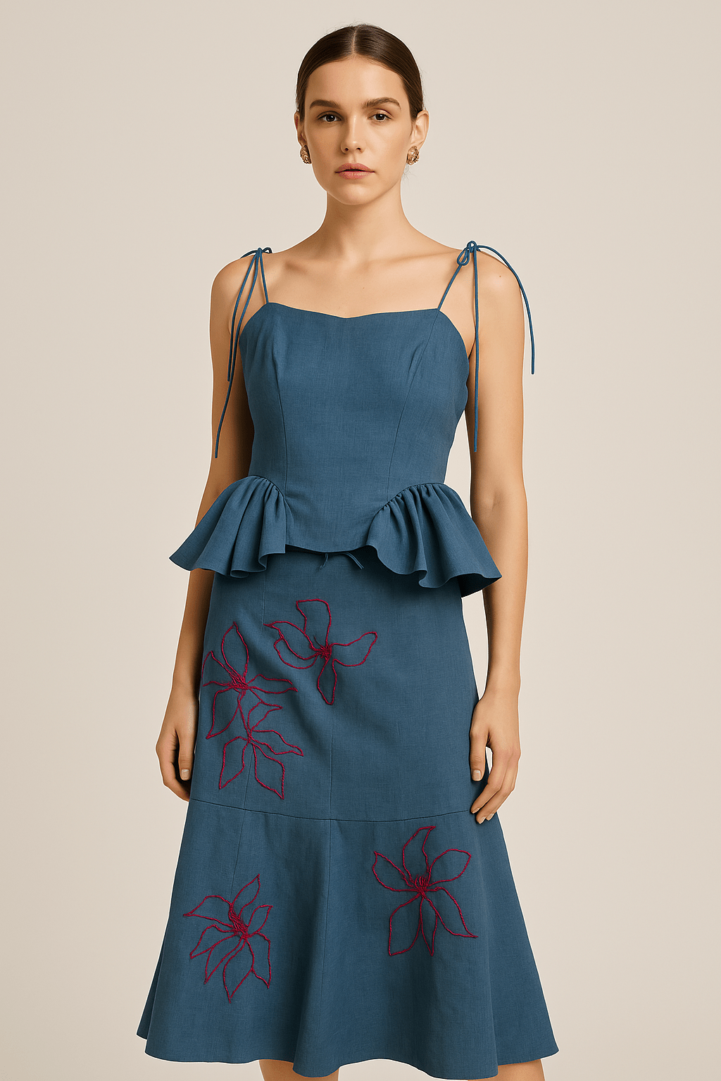 Banana Cotton Peplum Top – Denim Blue - erised pret