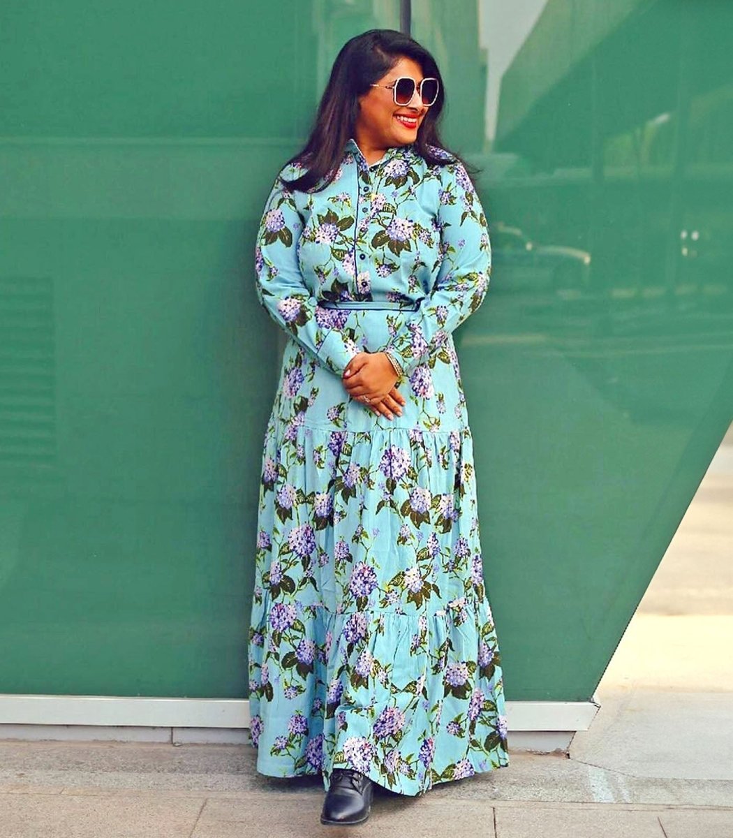 Blue Floral Skirt Set with Shirt - Outro Studio