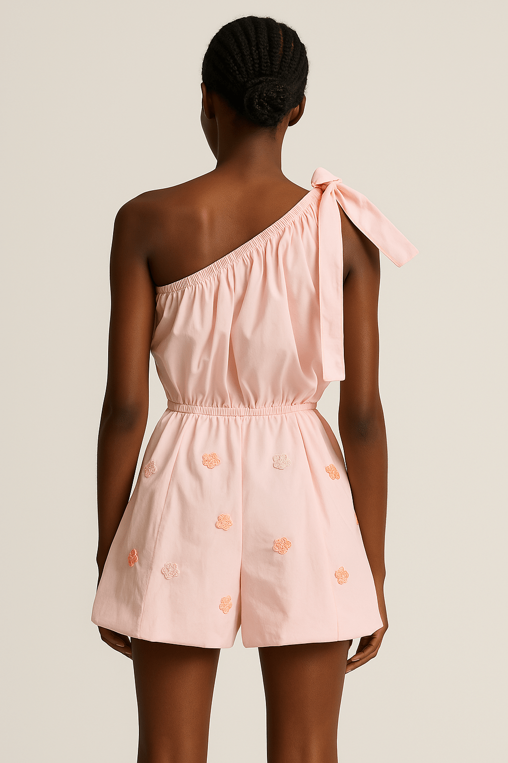 Blush Poplin Romper With Crochet Flowers - erised pret