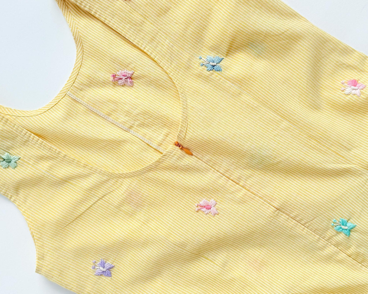 Butterfly Embroidered Flared Romper - Butter Yellow - erised pret